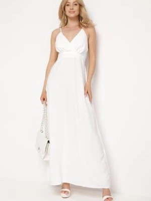 Zdjęcie produktu Biała Sukienka z Kopertowym Dekoltem na Cienkich Ramiączkach Piamena
