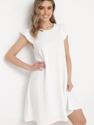 Zdjęcie produktu Biała Trapezowa Sukienka Mini z Krótkim Rękawem i Falbanką Nellife