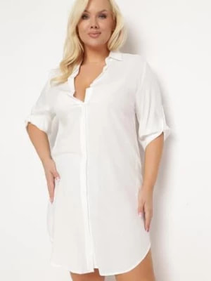 Zdjęcie produktu Biała Wiskozowa Sukienka Koszulowa o Trapezowym Fasonie z Kołnierzykiem Jolvbia