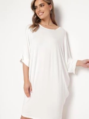 Zdjęcie produktu Biała Wiskozowa Sukienka w Stylu T-shirt z Krótkim Rękawem Fianessa