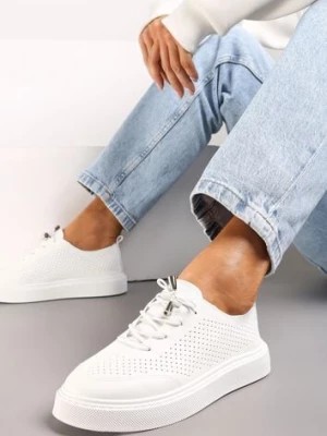 Zdjęcie produktu Białe Ażurowe Sneakersy z Platformą i Sznurowaniem Utove