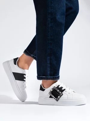 Zdjęcie produktu Białe damskie buty sneakersy z czarną wstawką Shelvt