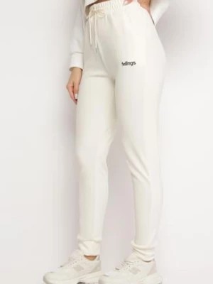 Zdjęcie produktu Białe Dresowe Spodnie ze Ściągaczami i Ozdobnym Haftem Nargona