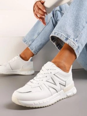 Zdjęcie produktu Białe Płaskie Sneakersy ze Sznurowaniem z Metalicznymi Wstawkami Remarie