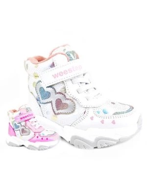 Zdjęcie produktu Białe przejściowe buty niemowlęce zmieniające kolor Weestep z sercami