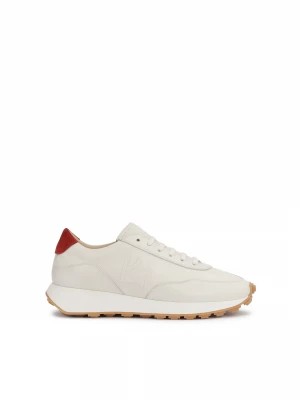 Zdjęcie produktu Białe skórzane sneakersy z czerwoną wstawką Kazar