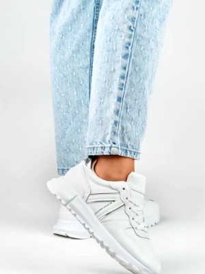 Zdjęcie produktu Białe sneakersy damskie ze srebrnymi lamówkami Merg