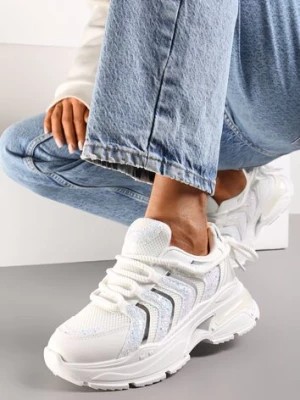 Zdjęcie produktu Białe Sneakersy na Masywnej Podeszwie Odobione Brokatem Thirlas