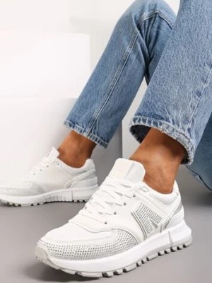 Zdjęcie produktu Białe Sneakersy Ozdobione Cyrkoniami na Podeszwie z Wycięciami Larzive