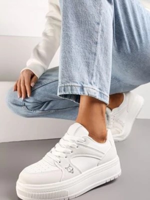 Zdjęcie produktu Białe Sneakersy przed Kostkę na Platformie Alsoma