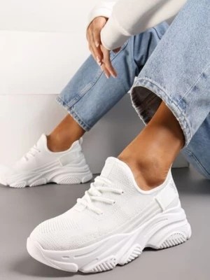Zdjęcie produktu Białe Sneakersy Wsuwane ze Skarpetkową Cholewką i Podeszwą z Tłoczeniami Axilon