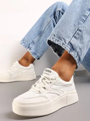 Zdjęcie produktu Białe Sneakersy z Naturalnej Skóry na Niskiej Platformie Adileman