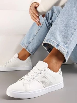 Zdjęcie produktu Białe Sneakersy ze Wstawkami Pokrytymi Cyrkoniami Almarie