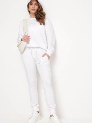 Zdjęcie produktu Białe Spodnie Dresowe z Gumką w pasie i Troczkiem Halemia