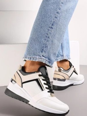Zdjęcie produktu Białe Sznurowane Sneakersy na Niskim Koturnie z Perforacją i Przeszyciami Anabrenda