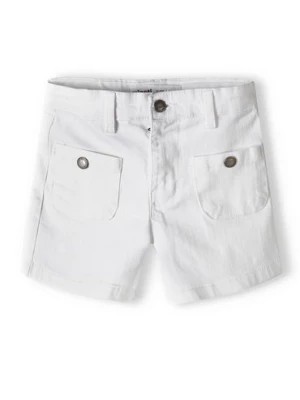 Zdjęcie produktu Białe szorty jeansowe dla niemowlaka z ozdobnymi kieszonkami Minoti