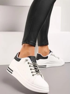 Zdjęcie produktu Biało-Czarne Sneakersy Ozdobione Brokatem z Cyrkoniami na Sznurowadłach Nilena