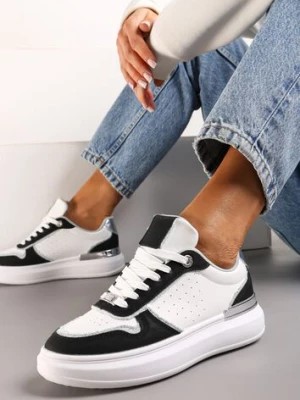 Zdjęcie produktu Biało-Czarne Sneakersy Ozdobione Wstawkami z Materiału i Aplikacją z Cyrkonii Eephira