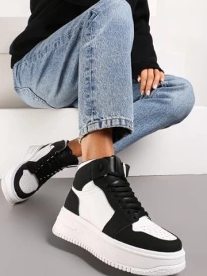 Zdjęcie produktu Biało-Czarne Sneakersy za Kostkę z Platformą i Sznurowaniem Aldera