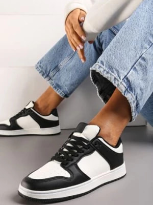 Zdjęcie produktu Biało-Czarne Sznurowane Sneakersy na Płaskiej Podeszwie z Imitacji Skóry Bioriana