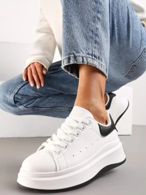 Zdjęcie produktu Biało-Czarne Sznurowane Sneakersy z Imitacji Skóry na Platformie Filamena