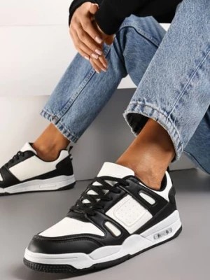 Zdjęcie produktu Biało-Czarne Sznurowane Sneakersy z Licznymi Wstawkami z Ekoskóry Gwendias