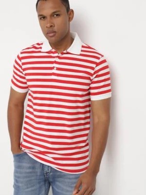 Zdjęcie produktu Biało-Czerwona Klasyczna Bawełniana Koszulka Polo z Kołnierzykiem Zapinana na Guziki pod Szyją Betima