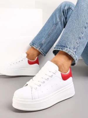 Zdjęcie produktu Biało-Czerwone Sneakersy przed Kostkę na Grubej Podeszwie Arionn