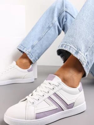 Zdjęcie produktu Biało-Fioletowe Sznurowane Sneakersy na Płaskiej Podeszwie z Kolorowymi Wstawkami Karera