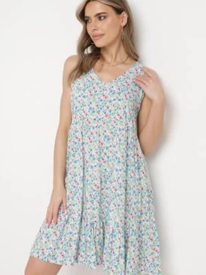 Zdjęcie produktu Biało-Niebieska Sukienka Bawełniana Bez Rękawów na Lato Biazena