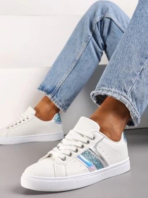 Zdjęcie produktu Biało-Niebieskie Casualowe Sneakersy z Brokatem i Metalicznym Zdobieniem Tidalis