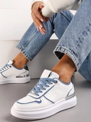 Zdjęcie produktu Biało-Niebieskie Sneakersy na Platformie Ozdobione Brokatem i Metaliczną Wstawką Mexia