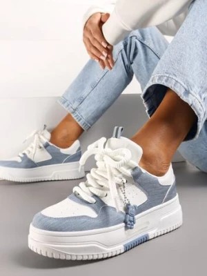 Zdjęcie produktu Biało-Niebieskie Sneakersy na Platformie z Zawieszką Misiem Arialbe