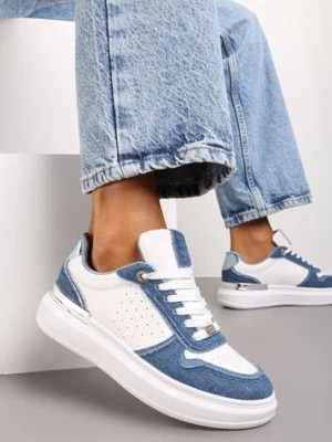 Zdjęcie produktu Biało-Niebieskie Sneakersy Ozdobione Wstawkami z Materiału i Aplikacją z Cyrkonii Eephira