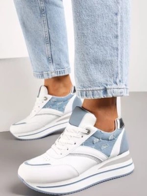 Zdjęcie produktu Biało-Niebieskie Sznurowane Sneakersy z Ekoskóry z Błyszczącymi Wstawkami Fiviara
