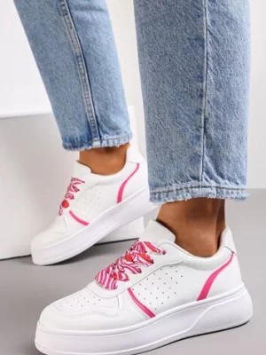 Zdjęcie produktu Biało-Różowe Sneakersy na Grubej Podeszwie z Ozdobnymi Wstawkami i Sznurowadłami Elliette