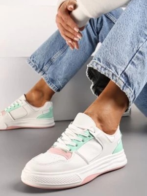Zdjęcie produktu Biało-Różowe Sneakersy Ozdobione Kolorowymi Wstawkami i Perforacją Uttavia