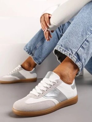 Zdjęcie produktu Biało-Srebrne Sneakersy Tenisówki z Klasycznym Sznurowaniem Norio