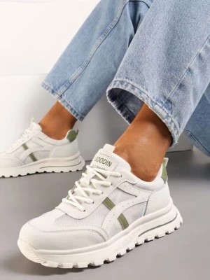 Zdjęcie produktu Biało-Zielone Skórzane Sneakersy z Modnymi Wstawkami z Siateczki Apheni