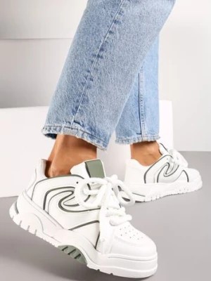 Zdjęcie produktu Biało-Zielone Sneakersy na Platformie z Grubymi Sznurówkami Imyria