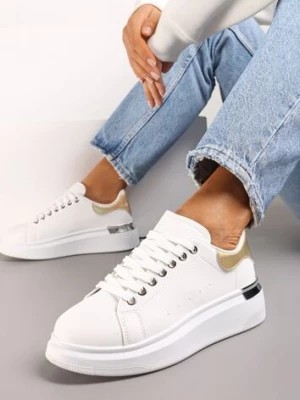 Zdjęcie produktu Biało-Złote Sneakersy na Platformie z Metaliczną Wstawką Sissis