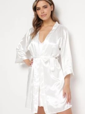 Zdjęcie produktu Biały 6-częściowy Komplet Piżamowy Szlafrok, Koszula Nocna Spodnie Top Szorty i Opaska Kirosa