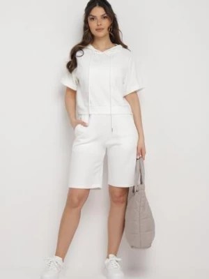 Zdjęcie produktu Biały Komplet Dresowy z Bluzą z Krótkimi Rękawami i Szortami Helgia