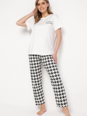 Zdjęcie produktu Biały Komplet Piżamowy Prosty T-shirt i Spodnie z Gumką w Pasie Vespella
