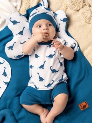 Zdjęcie produktu Biały letni rampers niemowlęcy z bawełny- niebieskie dinozaury Nicol