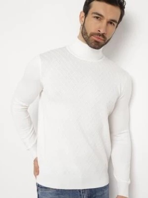 Zdjęcie produktu Biały Sweter z Golfem w Romby z Wiskozy Habenilla