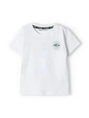 Zdjęcie produktu Biały t-shirt bawełniany dla chłopca z nadrukiem Minoti