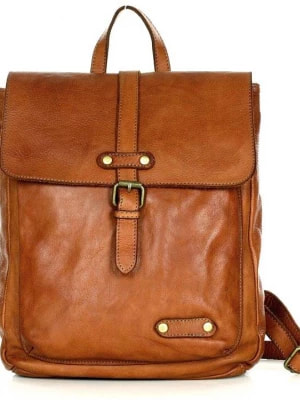 Zdjęcie produktu BIANCO Włoski Miejski plecak skórzany w stylu old look ręcznie szyty brąz camel Merg