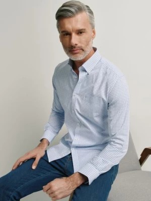 Zdjęcie produktu Błękitna koszula męska w drobną kratkę OCHNIK