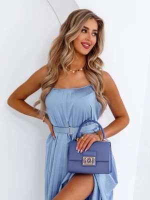 Zdjęcie produktu Błękitna plisowana sukienka z paskiem Minerva - błękitny Pakuten